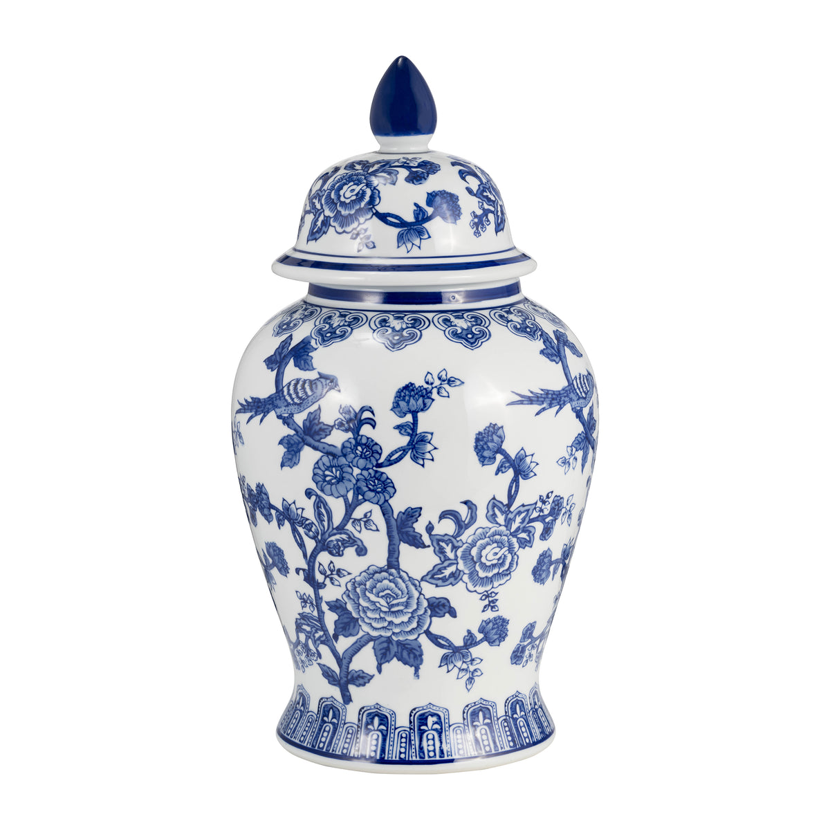 Miamoor Blue Temple Jar with Bird and Flower Design