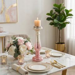 Pinnacles Pink Blush Crackled Candle Holder