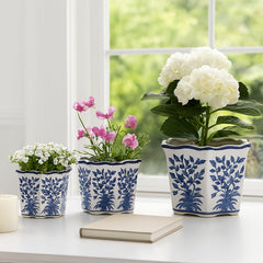 Dawes Blue/White Chinoiserie Bird Planters (Set of 3)