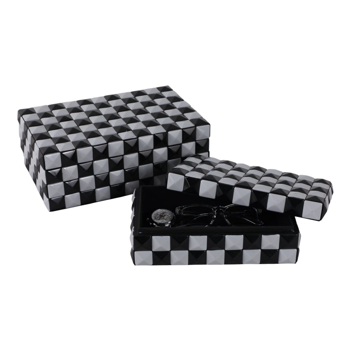 Cobb Black/White 3d Checkerboard Boxes (Set of 2)