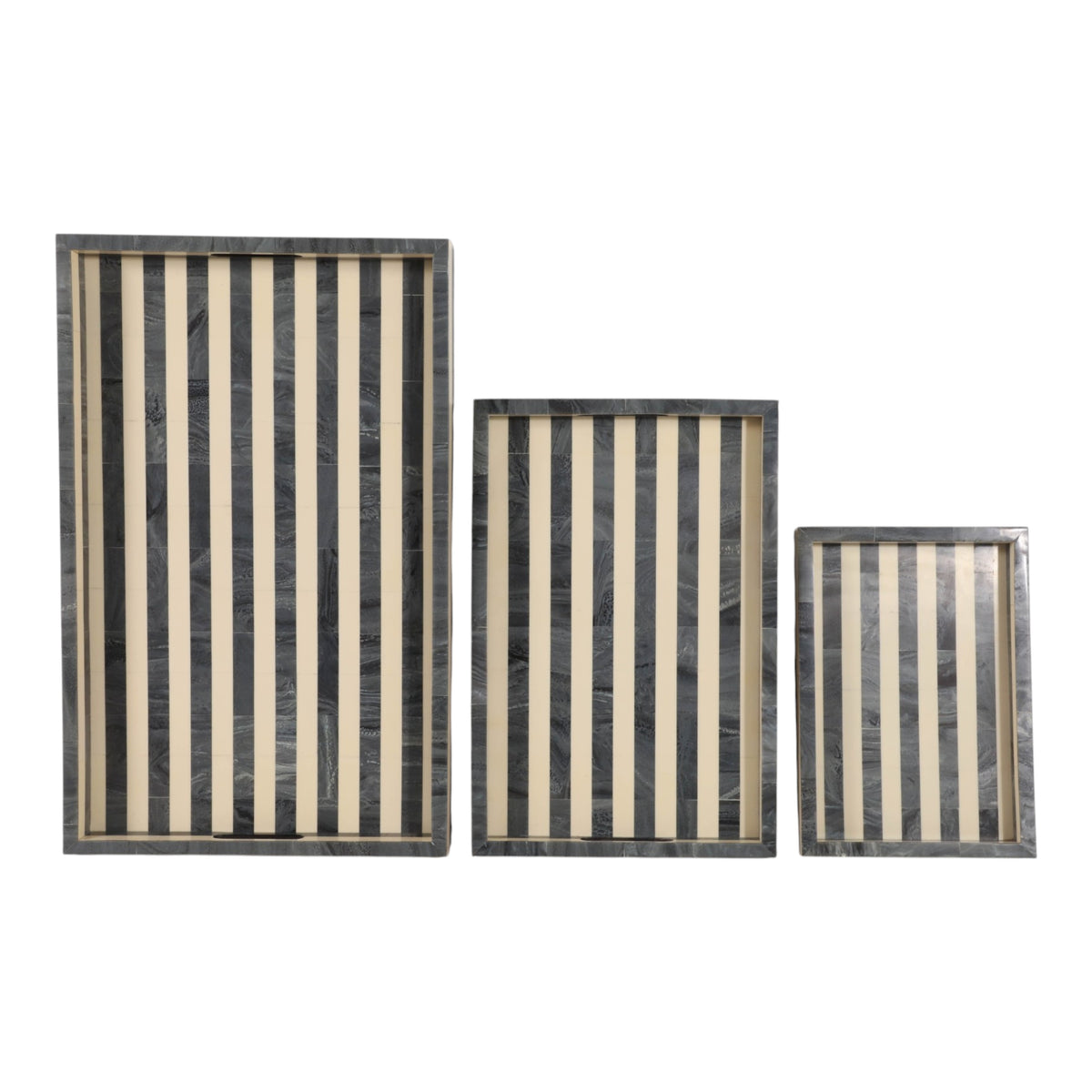 Rivergrove Blue/Gray Resin Stripe Lines Trays (Set of 3)