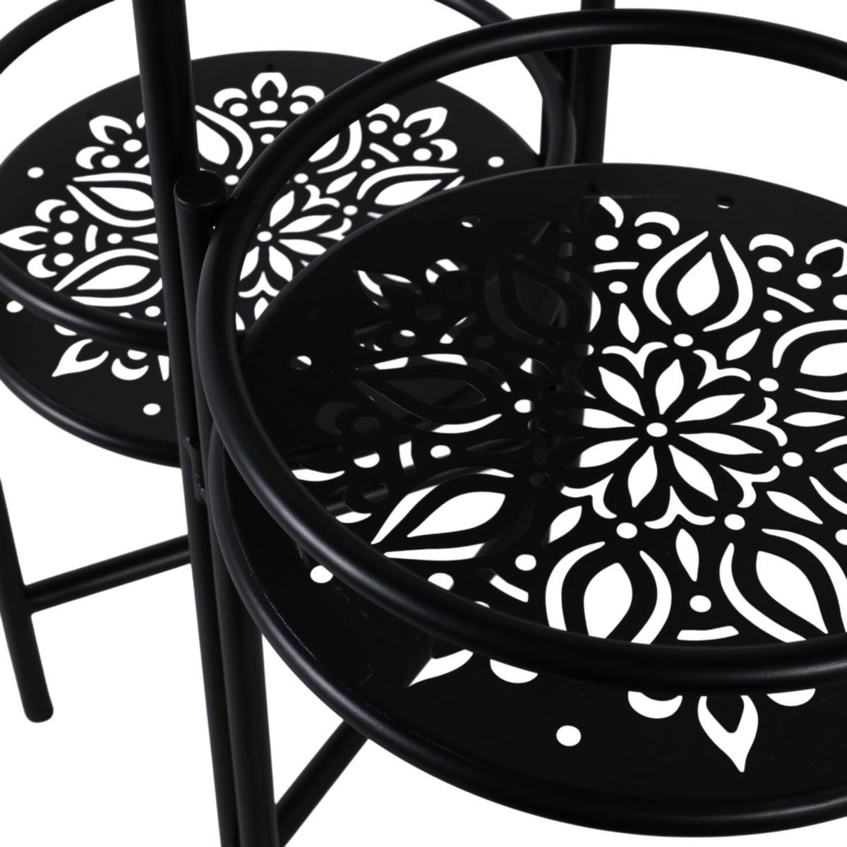 West Park Black Folding 3-Tier Mandala Plant Stand