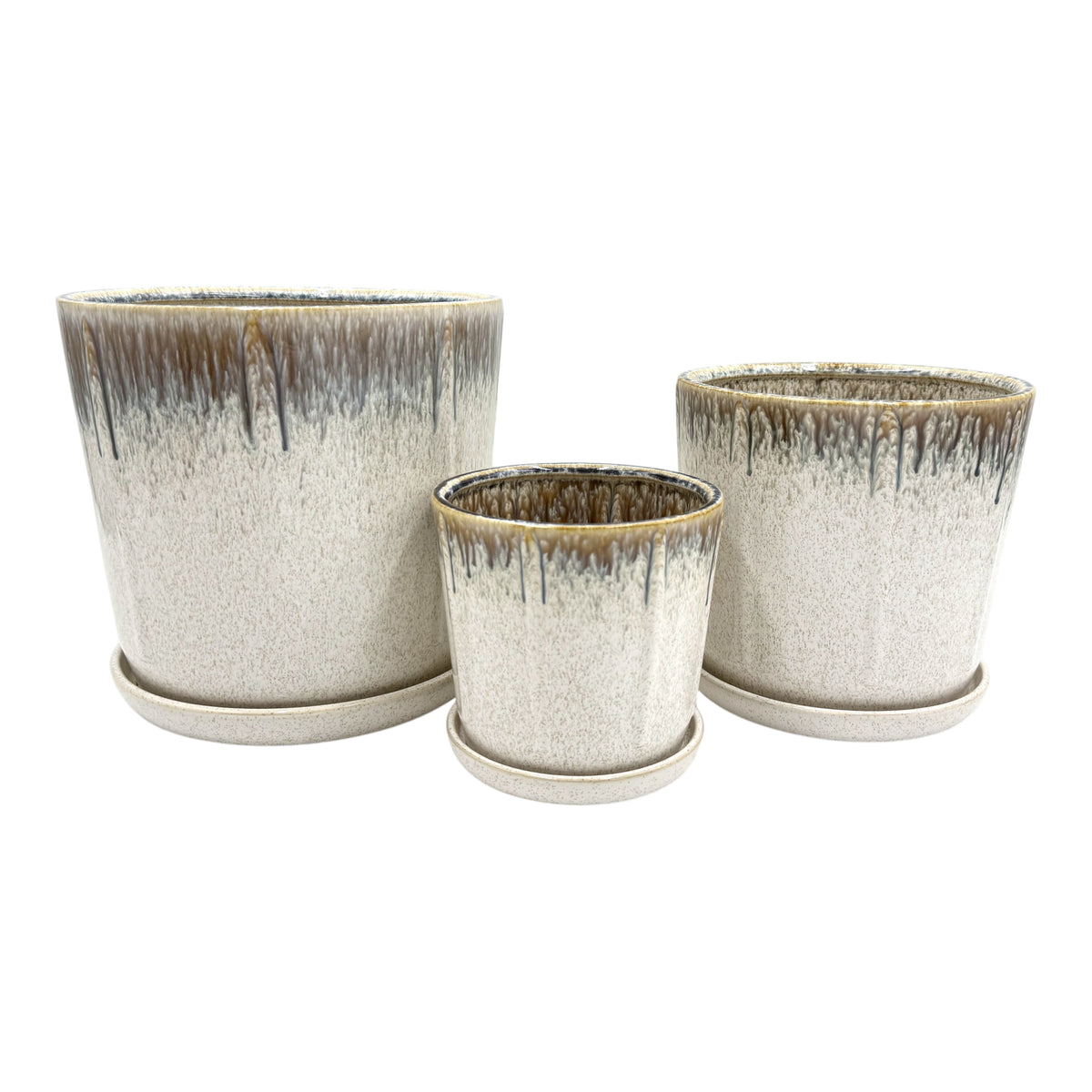 Abilene Brown/Ivory Reactive Drip Saucer Planters (Set of 3)