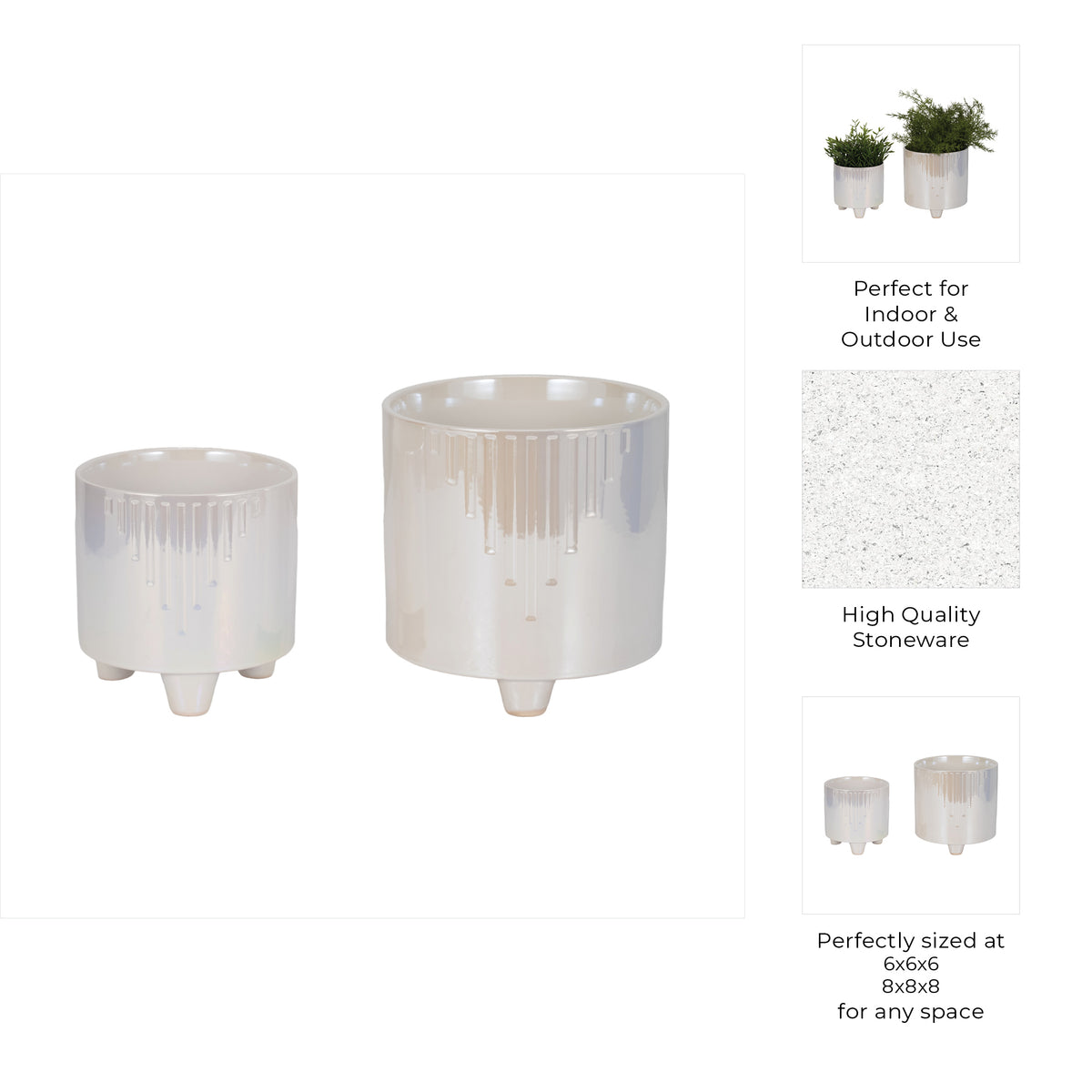 Silverado Ivory Iridescent Line Footed Planters (Set of 2)