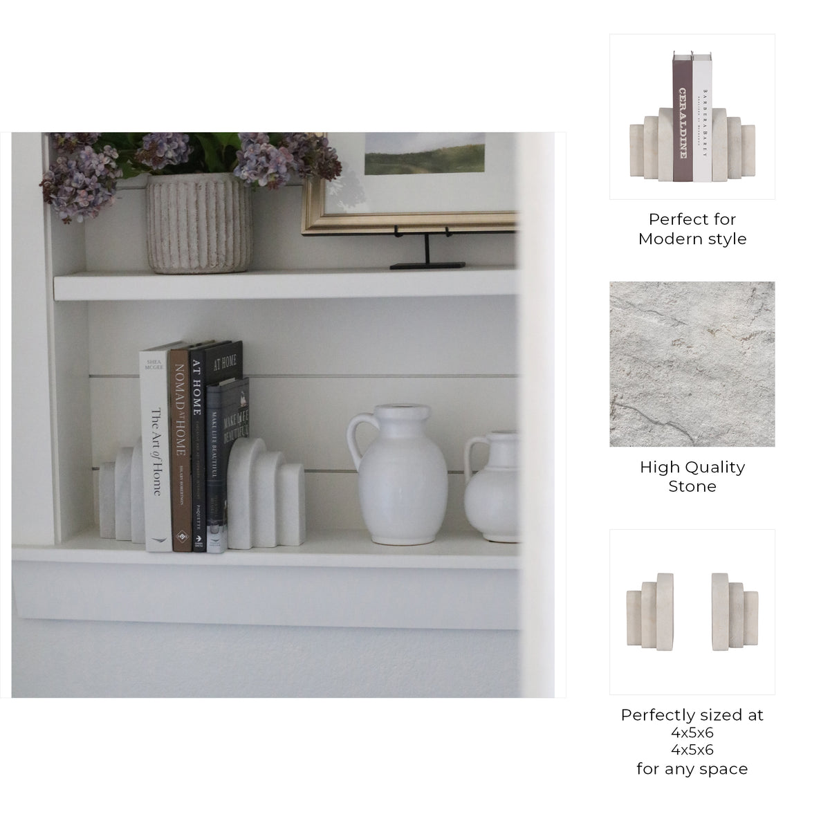 Mount Hermon White Marble Layered Arches Bookends (Set of 2)