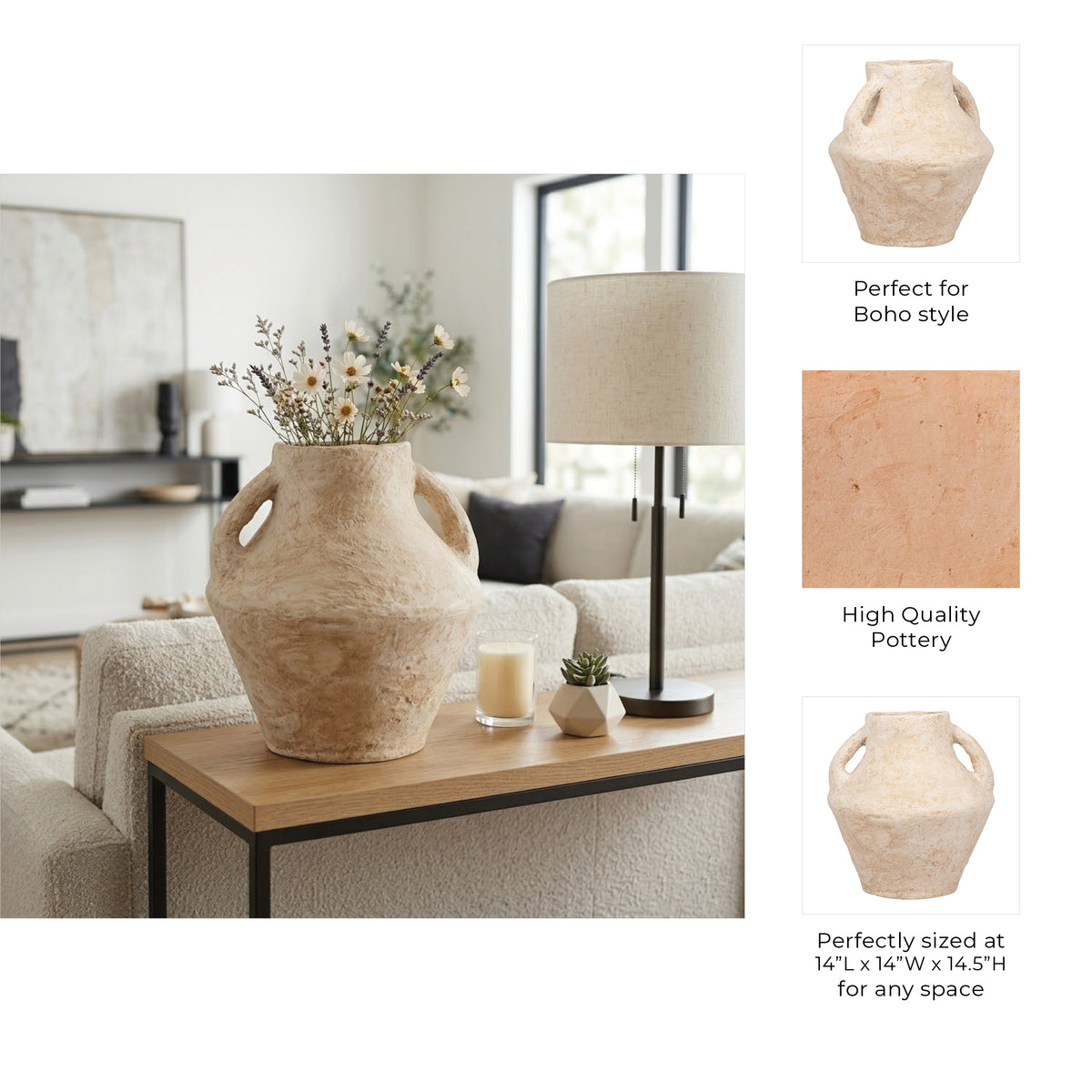 Ferris White X-Large Paper Mache Vase with Handles