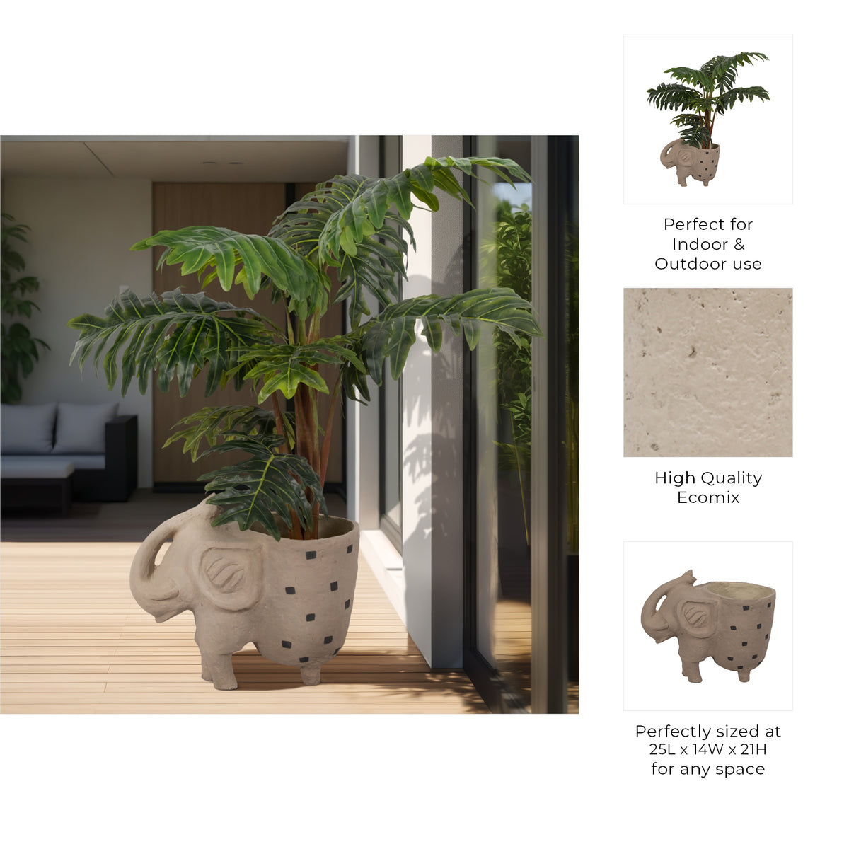 Cordelia Ivory Paper Mache Elephant Planter