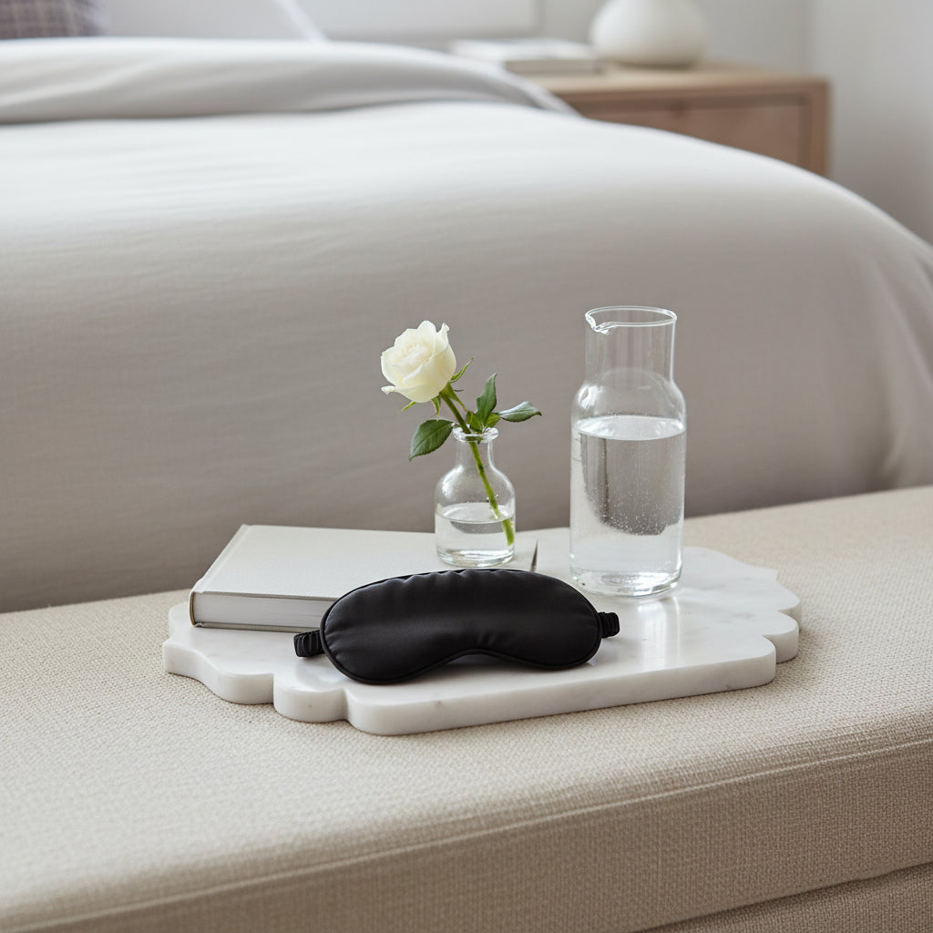 Nipinnawasee White/Tan Scallop Edge Oval Marble Tray