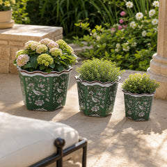 Dawes Green/White Chinoiserie Bird Planters (Set of 3)