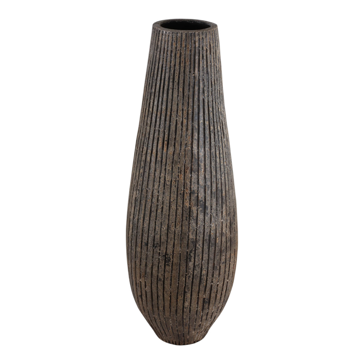 Hornbrook Rustic Black/Gray Large Ridged Terracotta Floor Vase