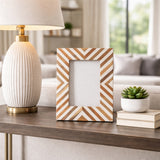 Gazelle White Resin 4x6 Herringbone Lines Photo Frame