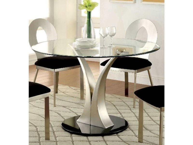 Valo Silver & Black Round Dining Room Set / 5pc - Ornate Home