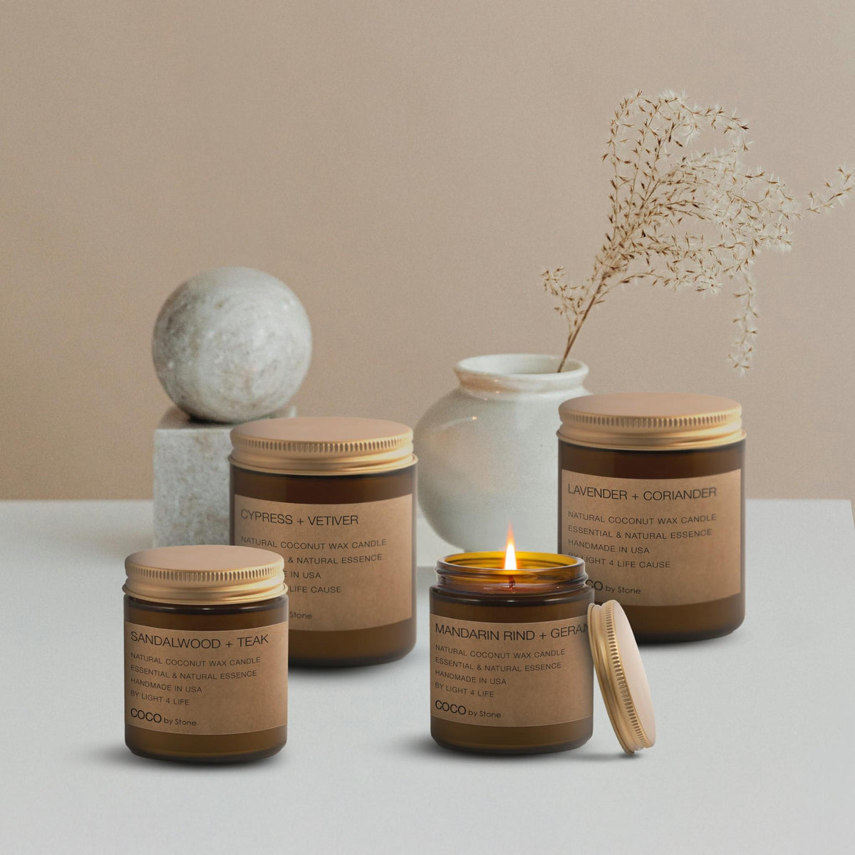 7.2oz Mandarin Rind + Geranium Natural Coconut Apricot Wax Candle - Ornate Home