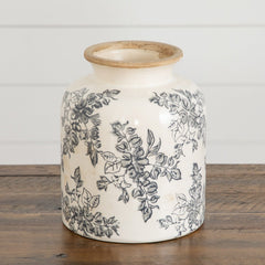 7.5” Floral Tuscan Ceramic Gray Scroll Vase - Ornate Home