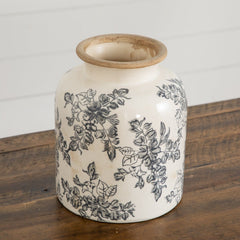 7.5” Floral Tuscan Ceramic Gray Scroll Vase - Ornate Home