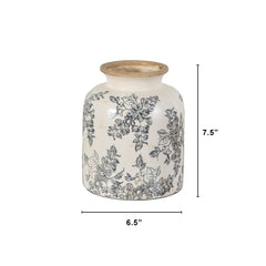 7.5” Floral Tuscan Ceramic Gray Scroll Vase - Ornate Home