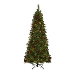 7.5’ Norway Mixed Pine Artificial Christmas Tree with 450 Clear LED Lights, Pine Cones and Berries - Ornate Home