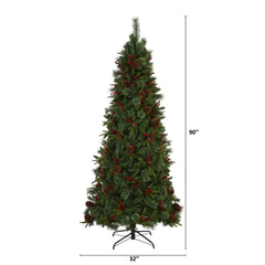 7.5’ Norway Mixed Pine Artificial Christmas Tree with 450 Clear LED Lights, Pine Cones and Berries - Ornate Home
