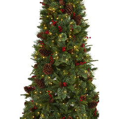 7.5’ Norway Mixed Pine Artificial Christmas Tree with 450 Clear LED Lights, Pine Cones and Berries - Ornate Home