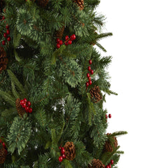 7.5’ Norway Mixed Pine Artificial Christmas Tree with 450 Clear LED Lights, Pine Cones and Berries - Ornate Home