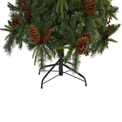 7.5’ Norway Mixed Pine Artificial Christmas Tree with 450 Clear LED Lights, Pine Cones and Berries - Ornate Home