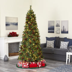 7.5’ Norway Mixed Pine Artificial Christmas Tree with 450 Clear LED Lights, Pine Cones and Berries - Ornate Home