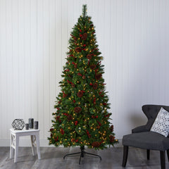 7.5’ Norway Mixed Pine Artificial Christmas Tree with 450 Clear LED Lights, Pine Cones and Berries - Ornate Home