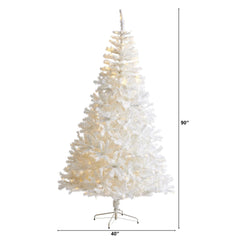 7.5' White Artificial Christmas Tree with 1380 Bendable Branches and 400 Clear LED Lights - Ornate Home