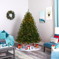 7’ Colorado Mountain Pine Artificial Christmas Tree with 450 Clear Lights, 1453 Bendable Branches and Pine Cones - Ornate Home