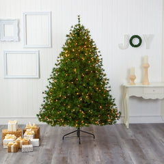 7’ Colorado Mountain Pine Artificial Christmas Tree with 450 Clear Lights, 1453 Bendable Branches and Pine Cones - Ornate Home