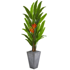 7’ Heliconia Artificial Plant in Cement Planter - Ornate Home