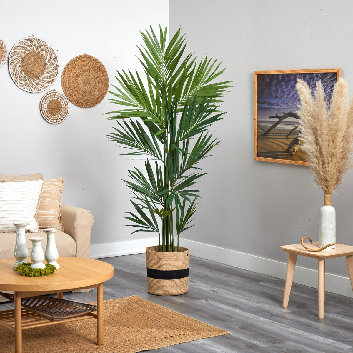 7’ Kentia Artificial Palm in Handmade Natural Cotton Planter