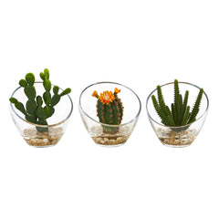 7” Mixed Succulent Artificial Plant in Glass Vase (Set of 3) - Ornate Home