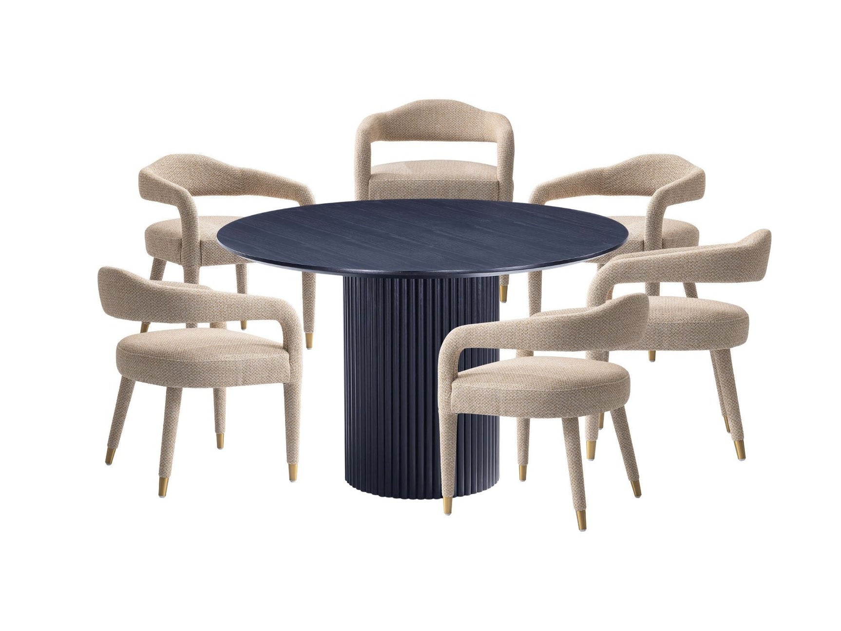 7-Piece Hathaway 59.05 Round Dining Set in Black with 6 Aspen Dining Chairs in Gold Dust - Ornate Home