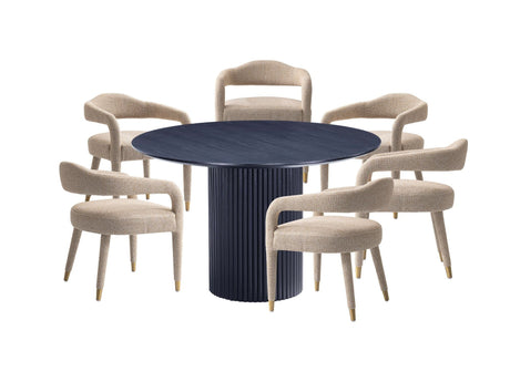 7-Piece Hathaway 59.05 Round Dining Set in Black with 6 Aspen Dining Chairs in Gold Dust - Ornate Home