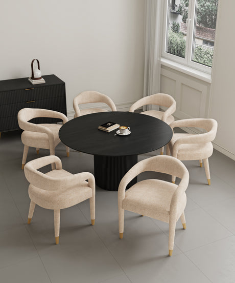 7-Piece Hathaway 59.05 Round Dining Set in Black with 6 Aspen Dining Chairs in Gold Dust - Ornate Home
