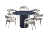 7-Piece Hathaway 59.05 Round Dining Set in Black with 6 Aspen Dining Chairs in Silver Lining - Ornate Home
