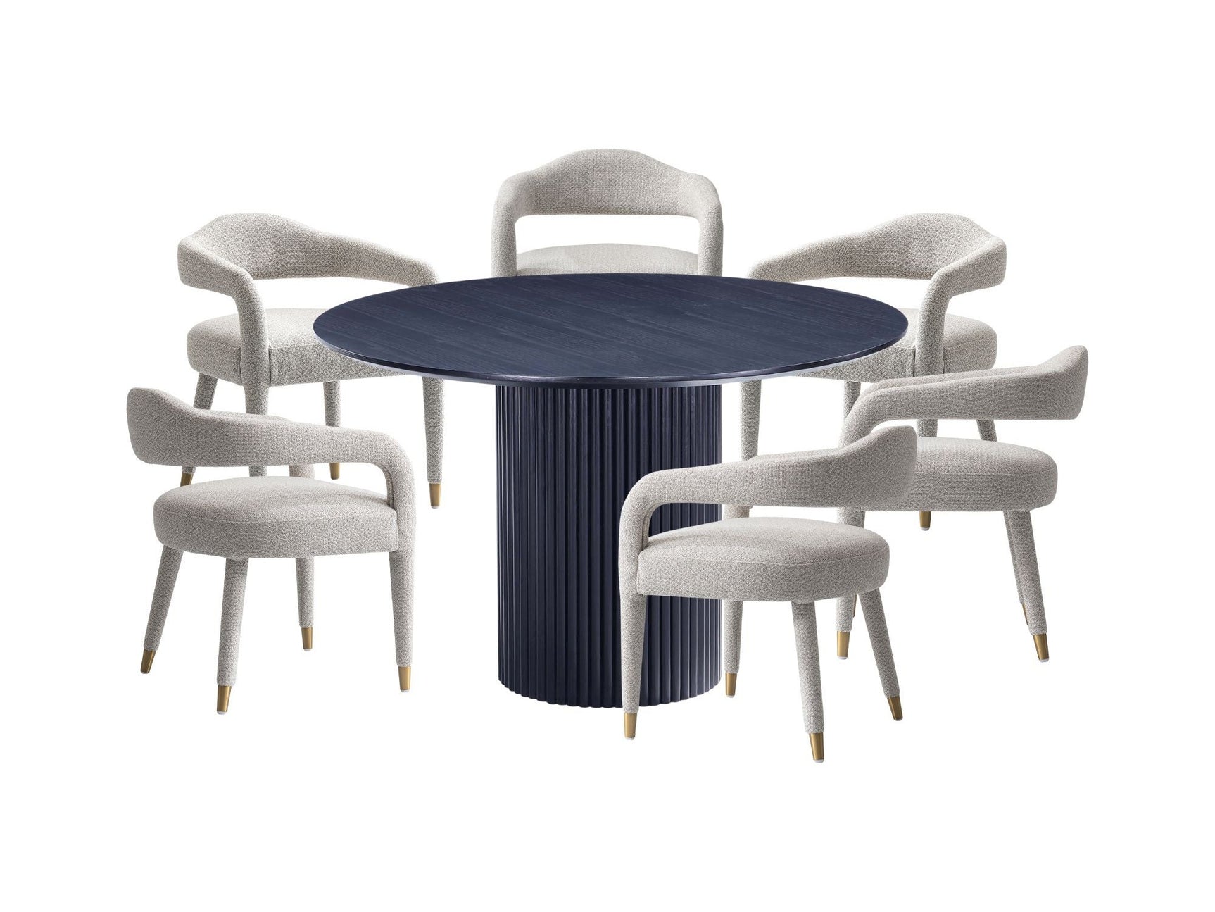7-Piece Hathaway 59.05 Round Dining Set in Black with 6 Aspen Dining Chairs in Silver Lining - Ornate Home