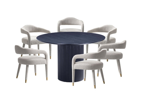 7-Piece Hathaway 59.05 Round Dining Set in Black with 6 Aspen Dining Chairs in Silver Lining - Ornate Home