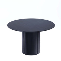 7-Piece Hathaway 59.05 Round Dining Set in Black with 6 Aspen Dining Chairs in Silver Lining - Ornate Home