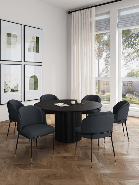 7-Piece Hathaway 59.05 Round Dining Set in Black with 6 Flor Dining Chairs in Black - Ornate Home