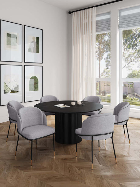 7-Piece Hathaway 59.05 Round Dining Set in Black with 6 Flor Dining Chairs in Grey - Ornate Home