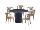 7-Piece Hathaway 59.05 Round Dining Set in Black with 6 Flor Dining Chairs in Grey - Ornate Home