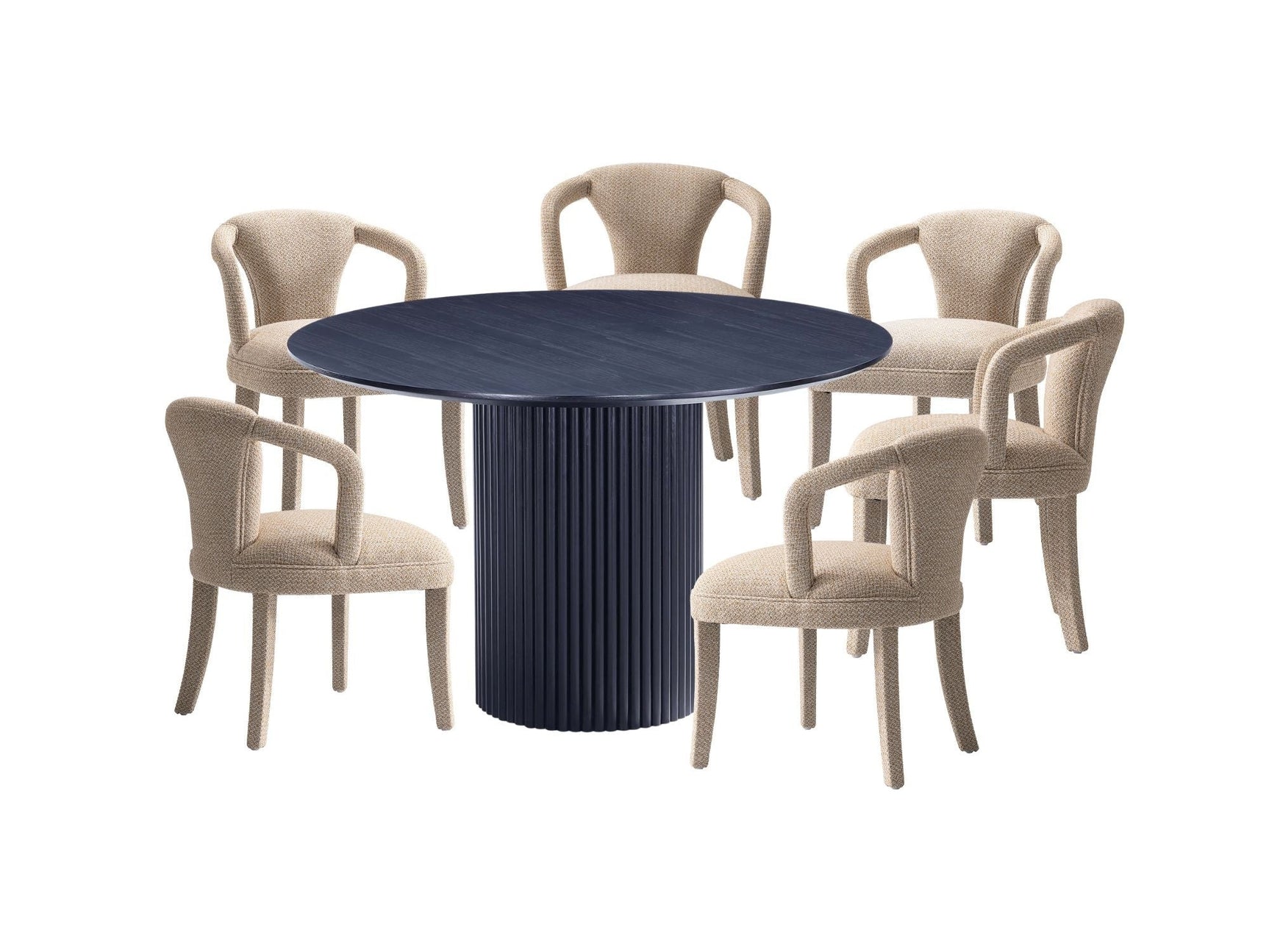 7-Piece Hathaway 59.05 Round Dining Set in Black with 6 Flor Dining Chairs in Grey - Ornate Home