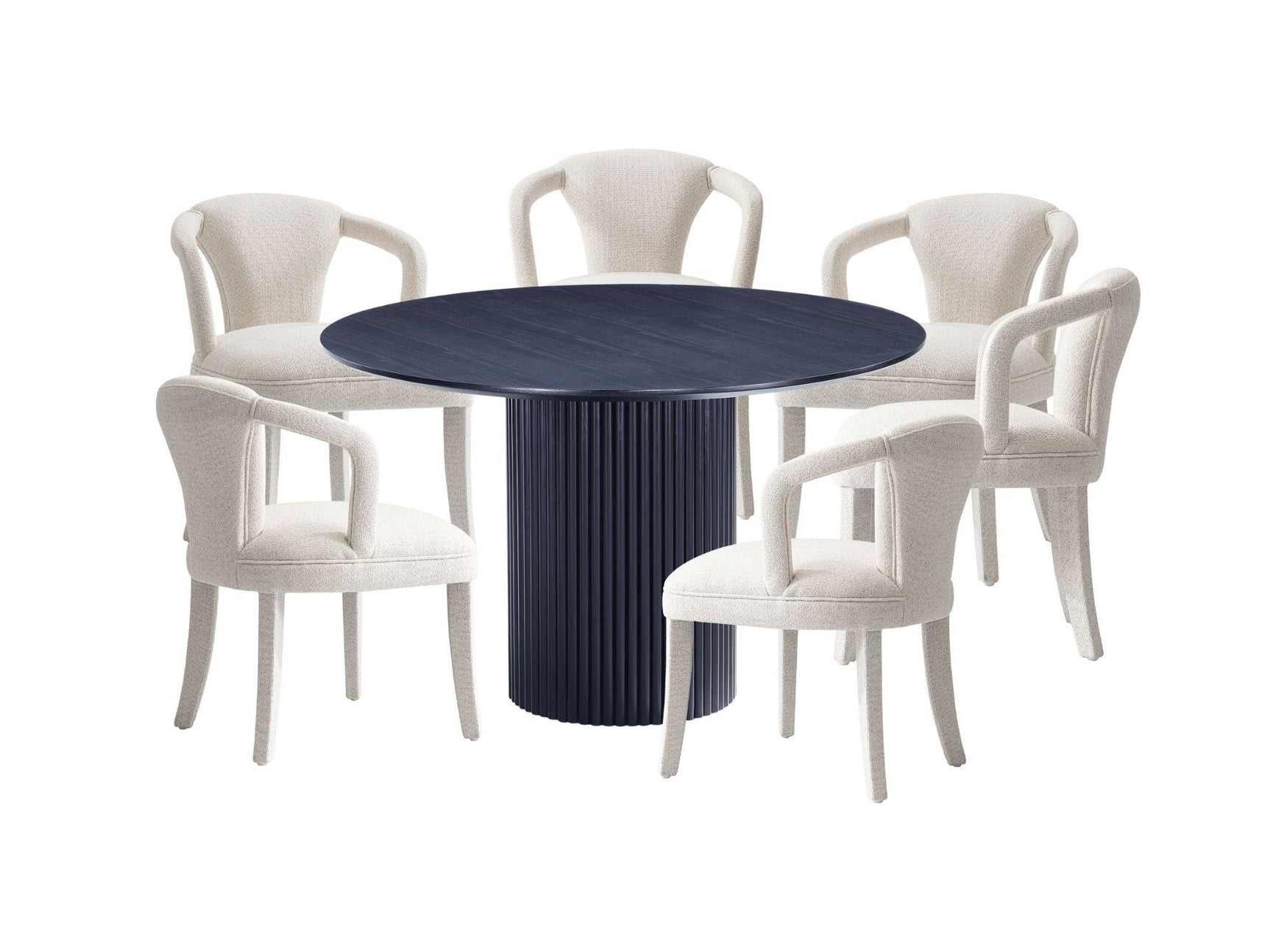 7-Piece Hathaway 59.05 Round Dining Set in Black with 6 Flor Dining Chairs in Ivory - Ornate Home
