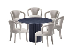 7-Piece Hathaway 59.05 Round Dining Set in Black with 6 Flor Dining Chairs in Silver Lining - Ornate Home