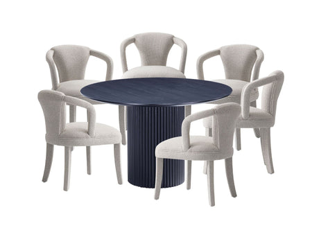 7-Piece Hathaway 59.05 Round Dining Set in Black with 6 Flor Dining Chairs in Silver Lining - Ornate Home