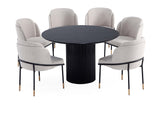 7-Piece Hathaway 59.05 Round Dining Set in Black with 6 Flor Dining Chairs in Wheat - Ornate Home