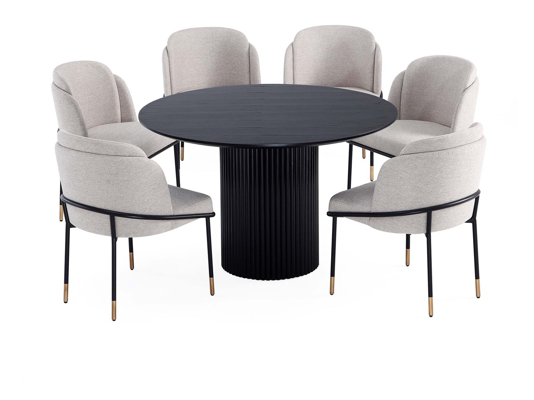 7-Piece Hathaway 59.05 Round Dining Set in Black with 6 Flor Dining Chairs in Wheat - Ornate Home