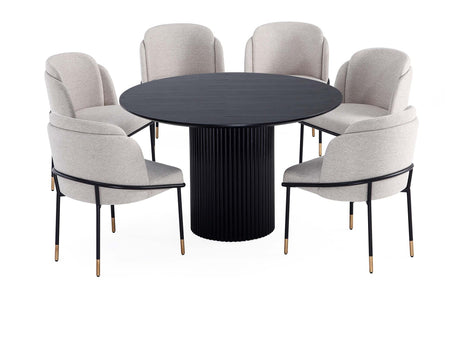 7-Piece Hathaway 59.05 Round Dining Set in Black with 6 Flor Dining Chairs in Wheat - Ornate Home